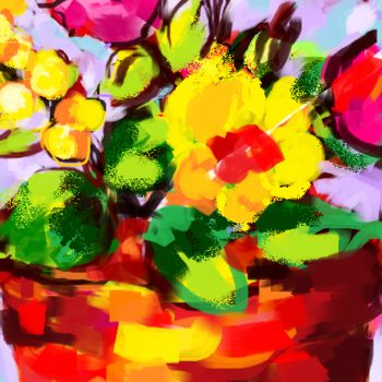 Arts numériques intitulée "Merci pour ce bouqu…" par Rev, Œuvre d'art originale, Peinture numérique