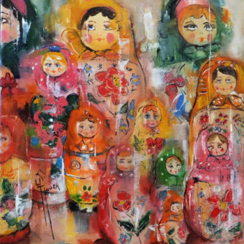 Pittura intitolato "poupées russes papi…" da Yveline Javer, Opera d'arte originale, Olio