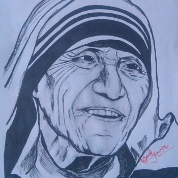 Drawing titled "Mother Teresa" by Manoj Shukla, Original Artwork