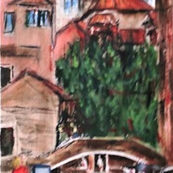 Peinture intitulée "Robe rouge à Venise" par Jean-Pierre Missistrano, Œuvre d'art originale, Aquarelle