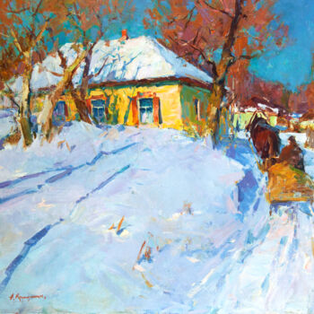 Painting titled "Winter sun" by Aleksander Kryushyn, Original Artwork, Oil Mounted on Wood Stretcher frame
