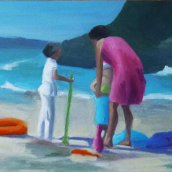 Painting titled "La plage" by A.N.Leroux, Original Artwork, Oil