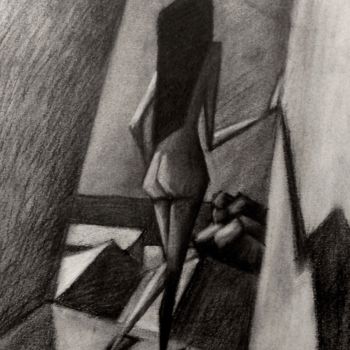 Zeichnungen mit dem Titel "CUBIST GIRL IN THE…" von Miguel Esquivel Kuello, Original-Kunstwerk, Kohle