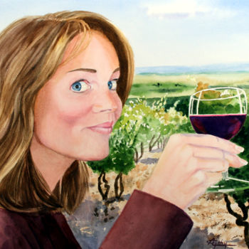 Painting titled "De la vigne au verre" by Adyne Gohy, Original Artwork, Watercolor