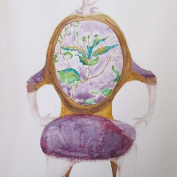Peinture intitulée "fillette et fauteuil" par Cegede, Œuvre d'art originale, Encre