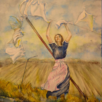 Peinture intitulée "Tendiendo la ropa" par Benilde, Œuvre d'art originale, Aquarelle