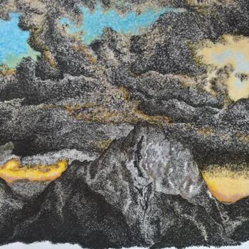 Drawing titled "Berge vor Sonnenunt…" by Elke Matthaeus, Original Artwork, Ballpoint pen
