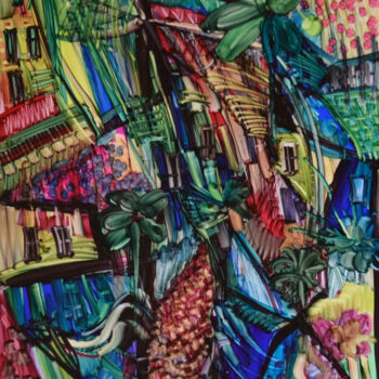 Peinture intitulée "Une douce pluie ble…" par Muriel Cayet, Œuvre d'art originale, Autre