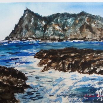 Malerei mit dem Titel "Les Embiez" von Jean-Pierre Missistrano, Original-Kunstwerk, Aquarell