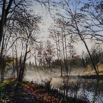 Peinture intitulée "Brume-à-Chamarande" par Brigitte With, Œuvre d'art originale, Huile Monté sur Châssis en bois