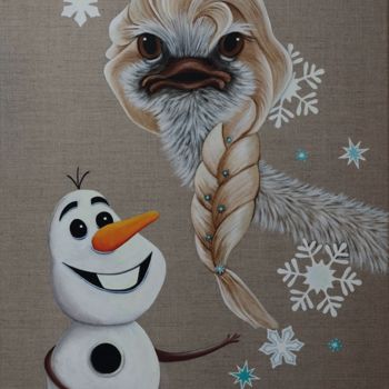 Peinture intitulée "Autruche des neiges" par M'Do, Œuvre d'art originale, Acrylique