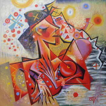 Pintura titulada "Woman with cat" por Kaola Oty, Obra de arte original, Oleo