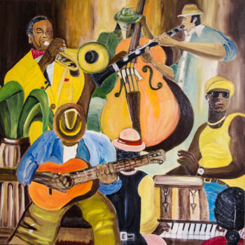 Painting titled "GROUPE LATINO" by Henri Wojcik, Original Artwork, Acrylic Mounted on Wood Stretcher frame