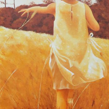 Painting titled "DANS LE PRE" by Stephanie Ledroit, Original Artwork, Acrylic Mounted on Wood Stretcher frame