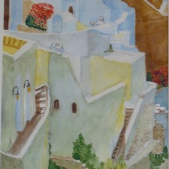 Peinture intitulée "SANTORIN" par Jacqueline Claux (Jaklinclo), Œuvre d'art originale, Aquarelle