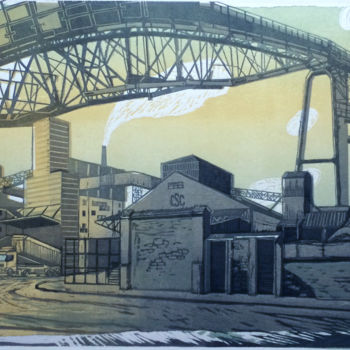Gravures & estampes intitulée "Passerelle des vents" par Anna Shibanova, Œuvre d'art originale, Xylographie