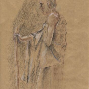Dessin intitulée "L'ermite" par M Batté Gauthier, Œuvre d'art originale, Craie
