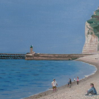 Peinture intitulée "Plage à Fécamp" par Desnoyers, Œuvre d'art originale, Acrylique