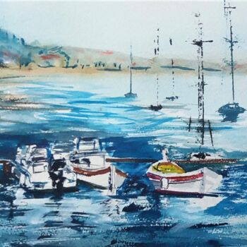 Schilderij getiteld ""Le port des barque…" door Jean-Pierre Missistrano, Origineel Kunstwerk, Aquarel