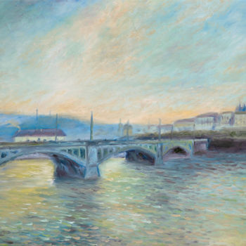 Ζωγραφική με τίτλο "Jiraskuv bridge.Pra…" από Sergey Lutsenko, Αυθεντικά έργα τέχνης, Λάδι Τοποθετήθηκε στο Ξύλινο φορείο σκ…
