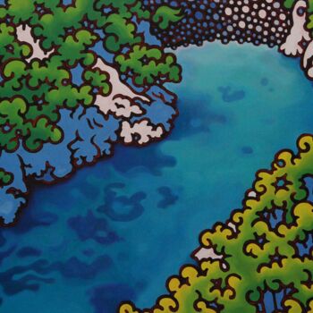 Peinture intitulée "Port-pin, l'été, en…" par Gwendoline Pieters, Œuvre d'art originale, Huile Monté sur Châssis en bois
