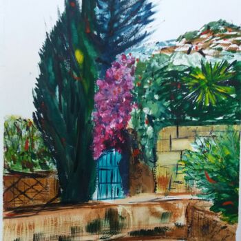 Painting titled "Bougainvillier sur…" by Jean-Pierre Missistrano, Original Artwork, Watercolor