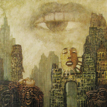 Painting titled "mysterious city" by Alexandr Ivanov, Original Artwork, Oil