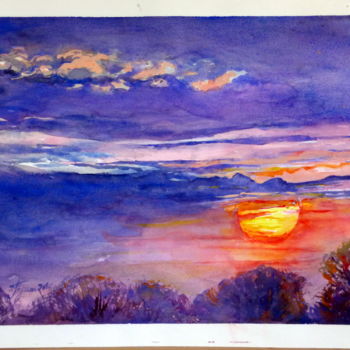 Peinture intitulée "SOLEIL COUCHANT-2" par Pierre Feyeux, Œuvre d'art originale, Aquarelle