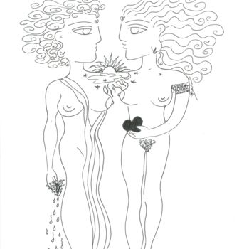 Dessin intitulée "ETERNAL LOVE" par Toni Barca, Œuvre d'art originale, Encre