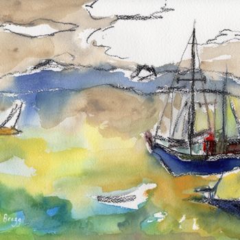 绘画 标题为“Sailboats in Port T…” 由Janel Bragg, 原创艺术品, 水彩