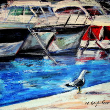 Peinture intitulée "Visiteur au port" par Nathalia Chipilova, Œuvre d'art originale, Acrylique