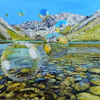Peinture intitulée "promenade-lacustre" par Manu Surreabulliste, Œuvre d'art originale, Huile