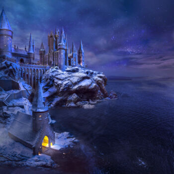 Digitale Kunst getiteld "midnight castle" door Konstantin Petrov, Origineel Kunstwerk, Collages