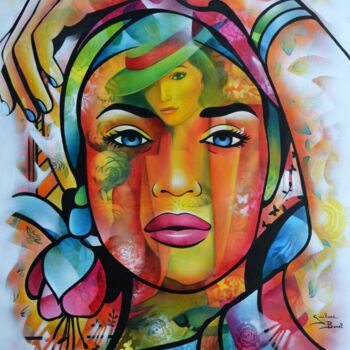 Peinture intitulée "fleur de Samba" par Jeannette Guichard-Bunel, Œuvre d'art originale, Huile Monté sur Châssis en bois