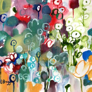 Painting titled "Flower Garden" by Janel Bragg, Original Artwork, Watercolor