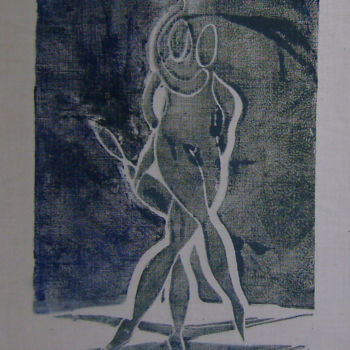 Printmaking titled ""malgré l'orage" ve…" by Nadine Trescartes (fildefériste), Original Artwork, Linocuts