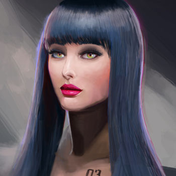 Digital Arts titled "model-black-hair-by…" by Asker, Original Artwork, Digital Painting