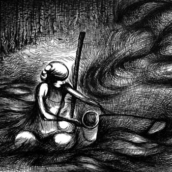Rysunek zatytułowany „Woman in Field” autorstwa Journeymandesigns, Oryginalna praca, Atrament