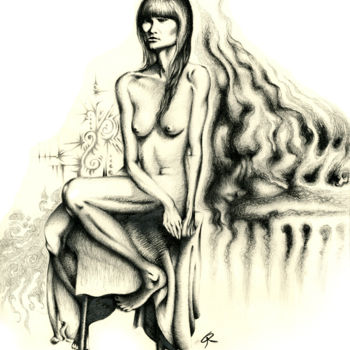 Tekening getiteld "Sitter" door Journeymandesigns, Origineel Kunstwerk, Houtskool