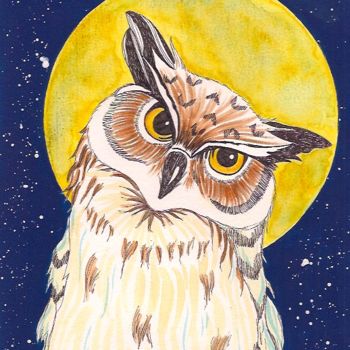 Ζωγραφική με τίτλο "owl" από Ellen Hendrikx, Αυθεντικά έργα τέχνης, Ακουαρέλα