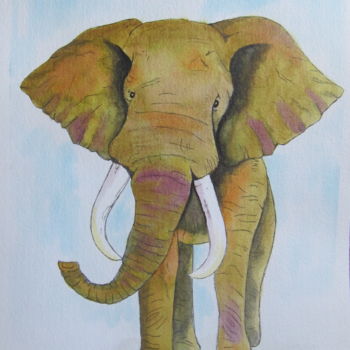 Peinture intitulée "watercolor elephant" par Ellen Hendrikx, Œuvre d'art originale, Aquarelle