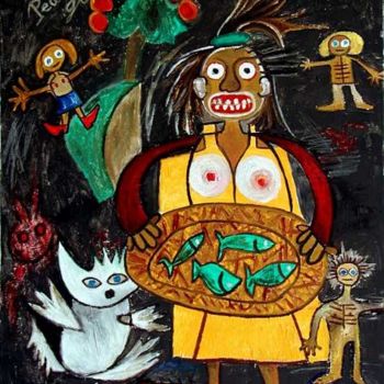 Peinture intitulée "Peixe e maçãs...rou…" par Jose Carlos Sarmento, Œuvre d'art originale, Huile