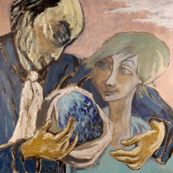 Peinture intitulée "Couple au bouquet b…" par Dominique Bertrand, Œuvre d'art originale, Huile