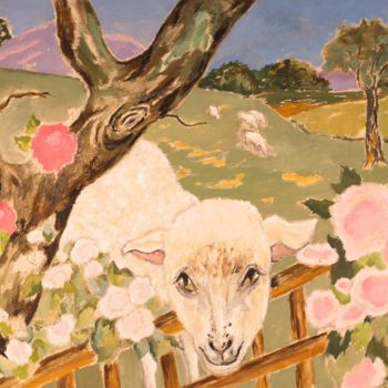 Peinture intitulée "Agneau à la barrière" par Dominique Bertrand, Œuvre d'art originale, Huile
