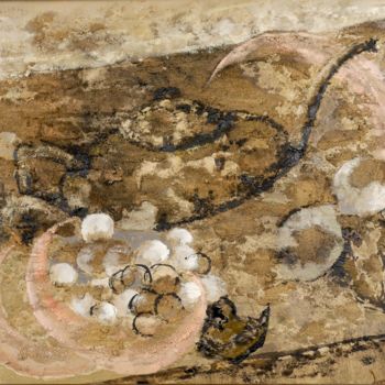 Malarstwo zatytułowany „Bruns et roses (thé…” autorstwa Dominique Bertrand, Oryginalna praca, Olej