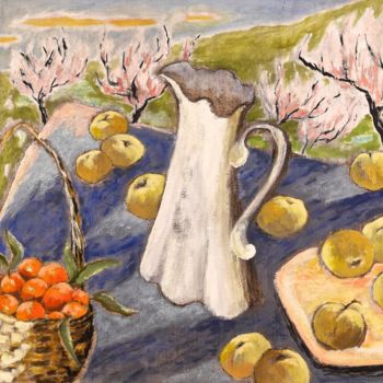 Peinture intitulée "Pichet blanc et arb…" par Dominique Bertrand, Œuvre d'art originale, Huile