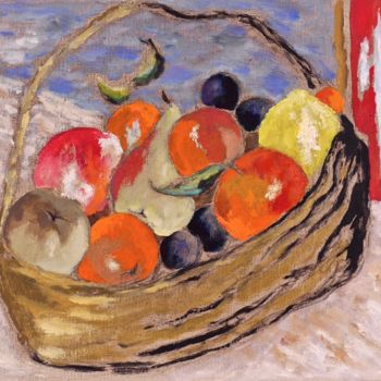 Peinture intitulée "Panier de fruits" par Dominique Bertrand, Œuvre d'art originale, Huile