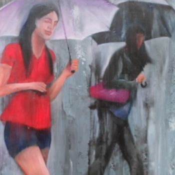 Peinture intitulée "Eté pluvieux" par Marie Andrée Hembert, Œuvre d'art originale, Huile