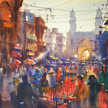 Malerei mit dem Titel "POETIC-MONUMENT-AND…" von Kishore Singh, Original-Kunstwerk, Aquarell