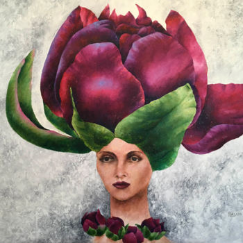 Ζωγραφική με τίτλο "Purple peony" από Irina Laskin, Αυθεντικά έργα τέχνης, Λάδι